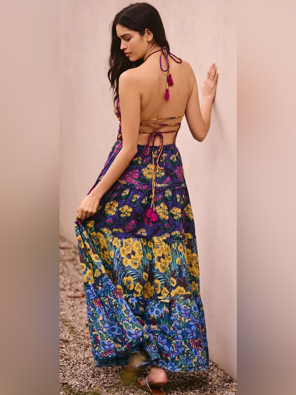 Anthropologie Floral Bohemian Tiered Halter Maxi Cover-Up Dress Size XS SoldOut